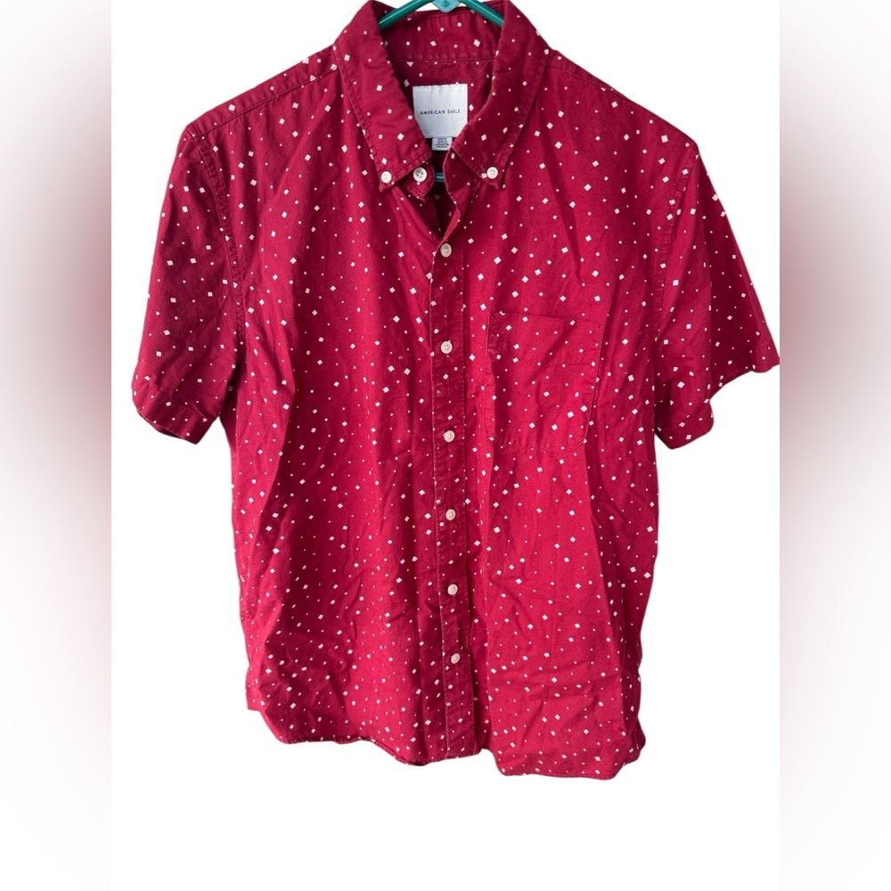 American Eagle Outfitters Red and White Polka Dot Shirt sz M